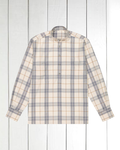pre-sale grey checked cotton and clycell mao-collar shirt