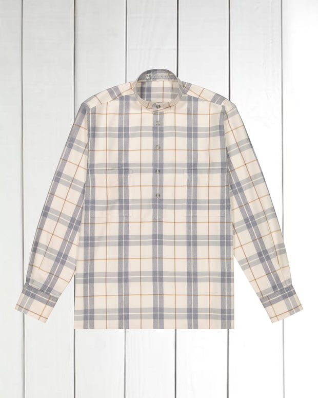 pre-sale grey checked cotton and clycell mao-collar shirt