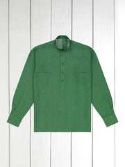 mao-collar shirt in pure linen canvas in moss green 