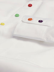 pre-sale white cotton canvas shirt with mao-collar and multicoloured buttons