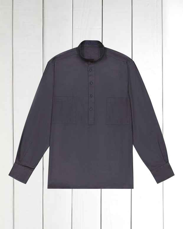 pre-sale mao-collar shirt in cotton canvas and black clycell