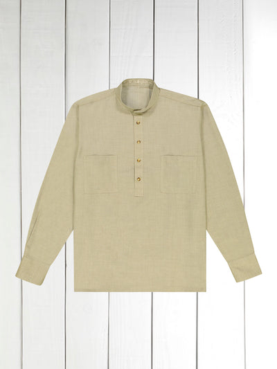 natural clycell and wool mao-collar shirt