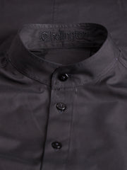 pre-sale luxurious black poplin mao-collar shirt
