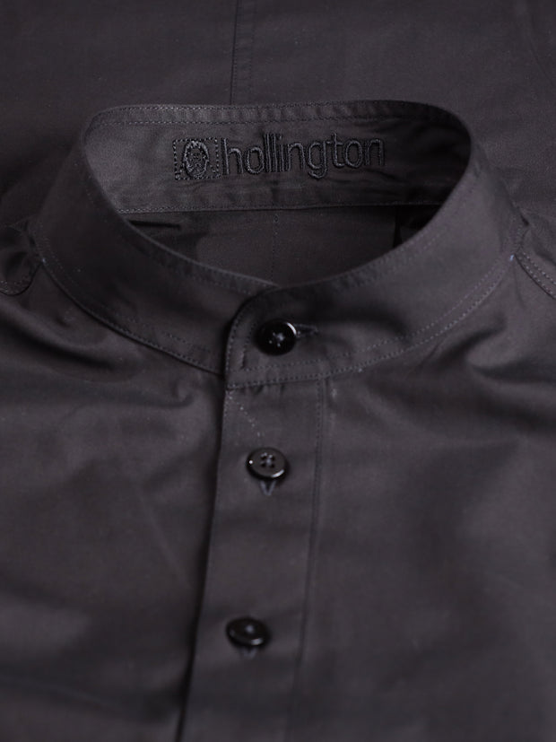 pre-sale luxurious black poplin mao-collar shirt