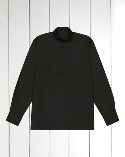 pre-sale luxurious black poplin mao-collar shirt