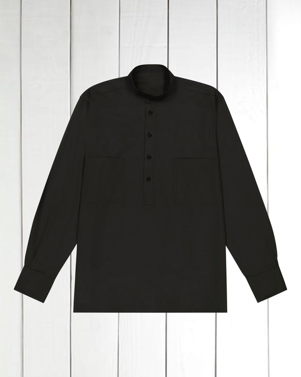 pre-sale luxurious black poplin mao-collar shirt