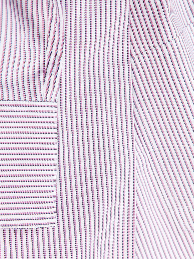 cotton canvas with a burgundy stripe nehru-collar shirt 