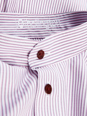 chemise à col nehru en toile de coton à rayures bordeaux