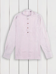 cotton canvas with a burgundy stripe nehru-collar shirt 