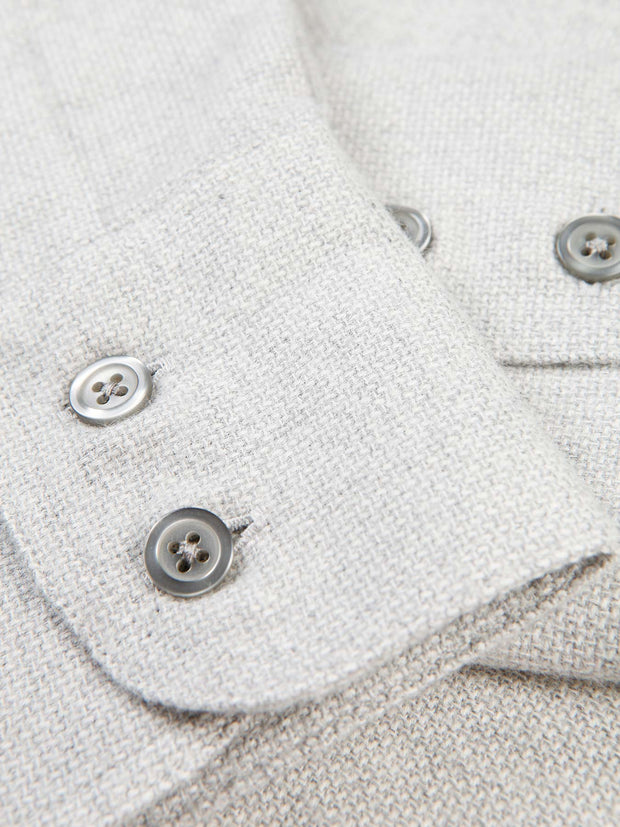 silver grey brushed cotton nehru-collar shirt 
