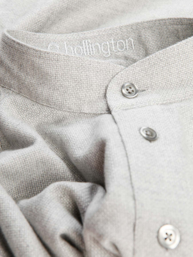 silver grey brushed cotton nehru-collar shirt 