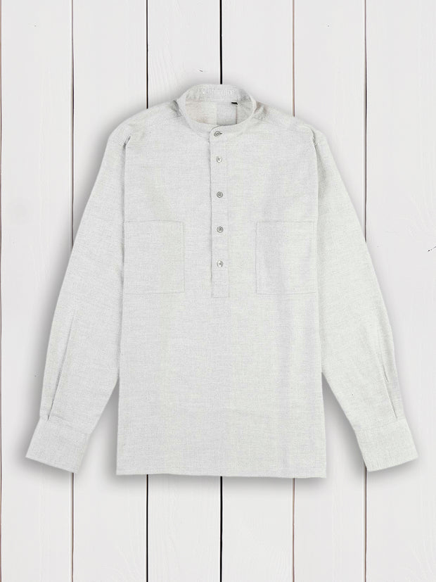 chemise à col nehru en coton natté gris argent