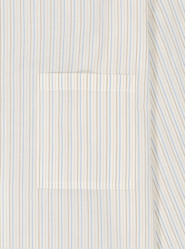 thin stripes cotton canvas mao-collar shirt