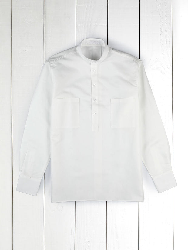 chemise col mao en toile de coton blanc