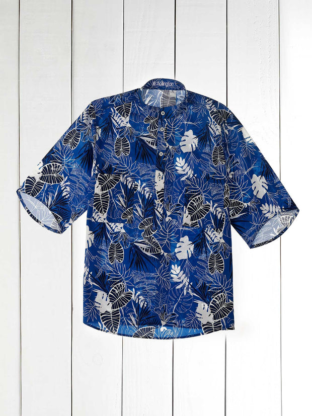 chemise deauville à col mao et à manches courtes en coton Hawaï