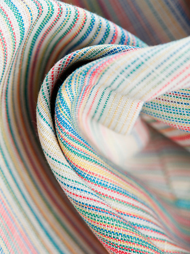 chemise deauville à col mao et à manches courtes en toile lin et coton à rayures multicolores