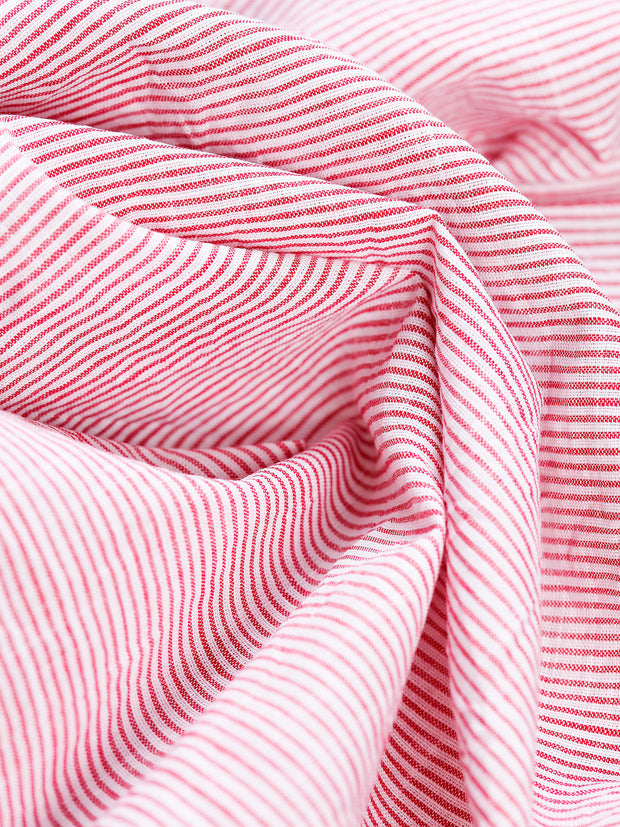chemise deauville à manches courtes et à col mao en coton à rayures carmin