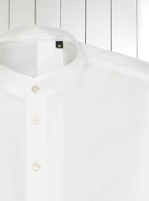 chemise à col mao en popeline blanche de luxe