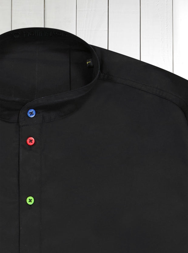 chemise à col mao en popeline noir à boutons multicolores