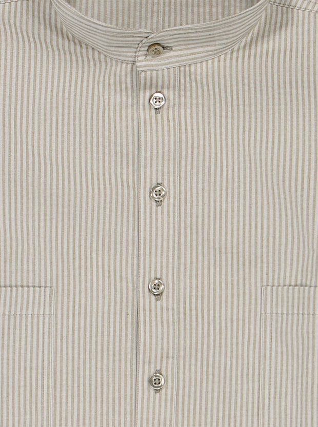 chemise col mao en coton seersucker olive