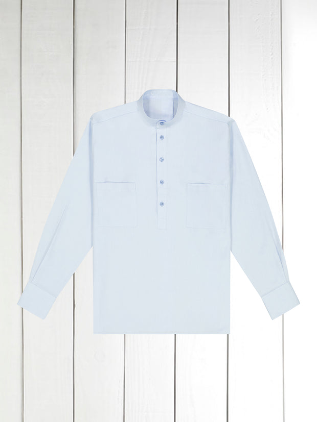 chemise col mao en coton ciel