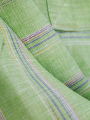 pistachio linen canvas with stripes short-sleeve mao-collar deauville shirt