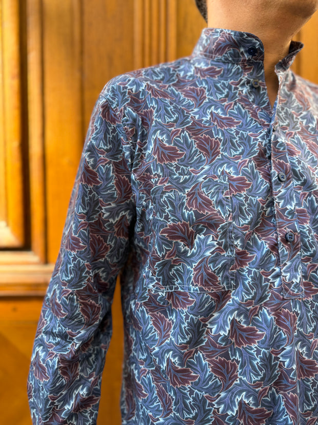 pre-sale Liberty® cotton mao-collar shirt with leaf print