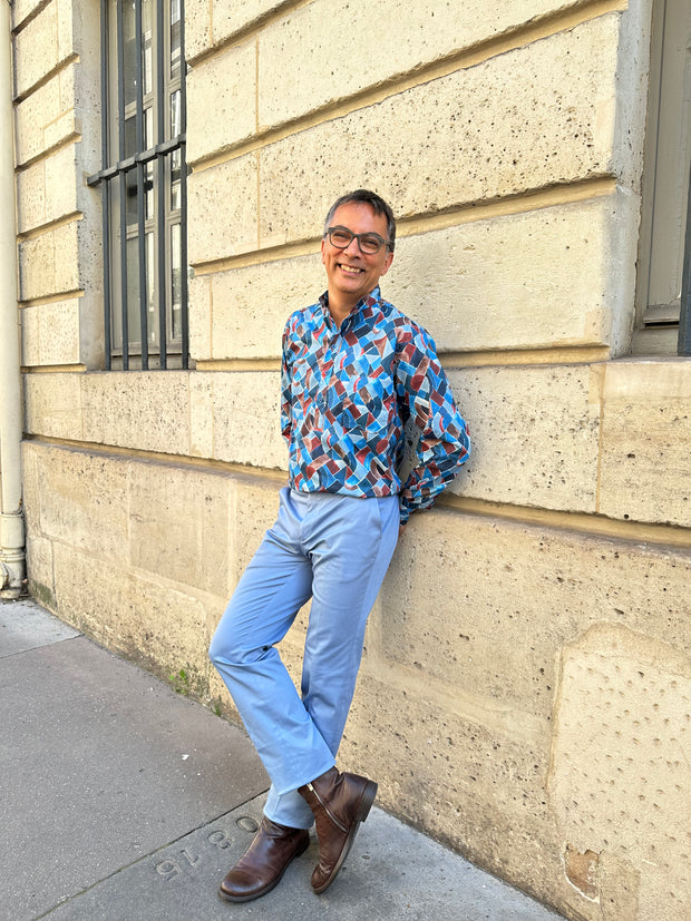 pre-order Liberty® cotton Mao collar shirt tribute to Sonia Delaunay