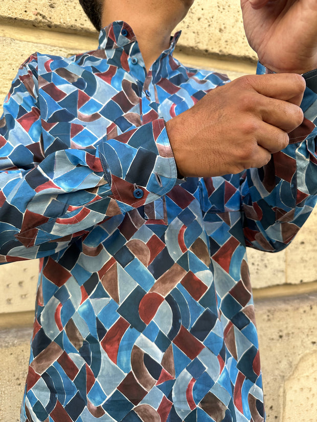 pre-order Liberty® cotton Mao collar shirt tribute to Sonia Delaunay