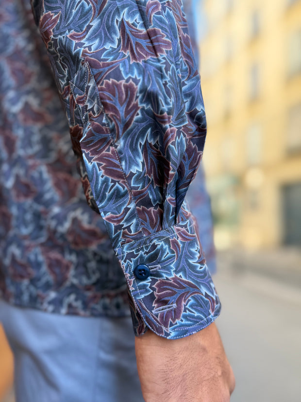 pre-sale Liberty® cotton mao-collar shirt with leaf print