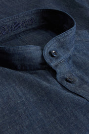 raw denim mao-collar shirt