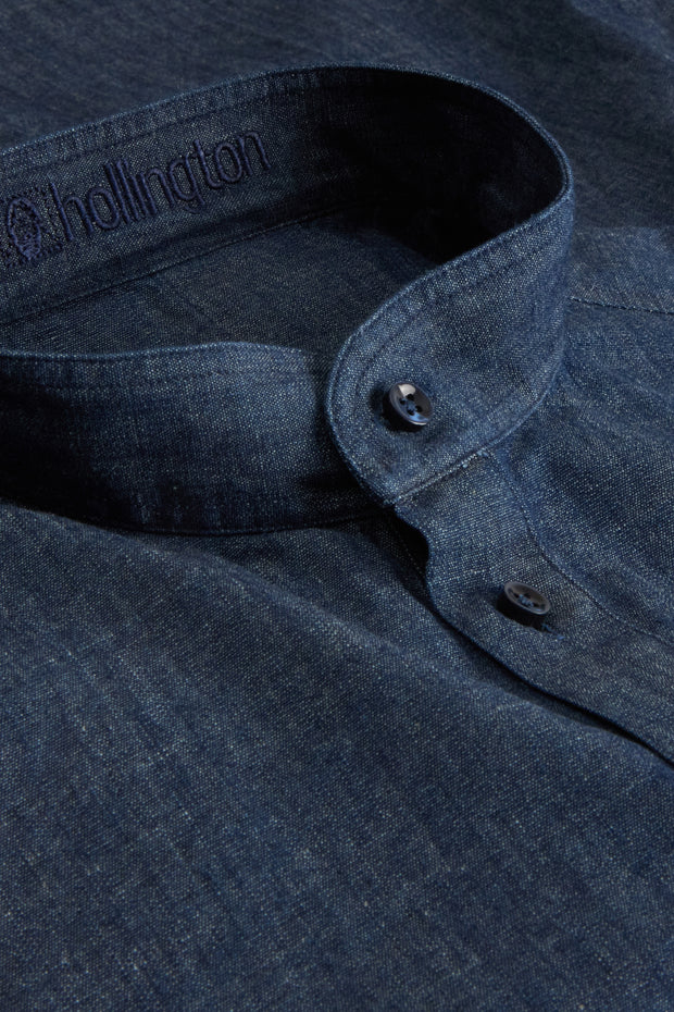 raw denim mao-collar shirt