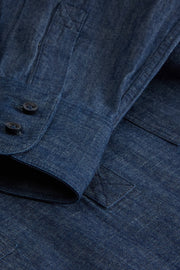 raw denim mao-collar shirt