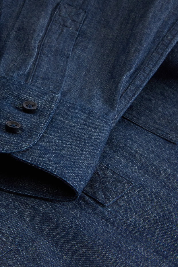 raw denim mao-collar shirt