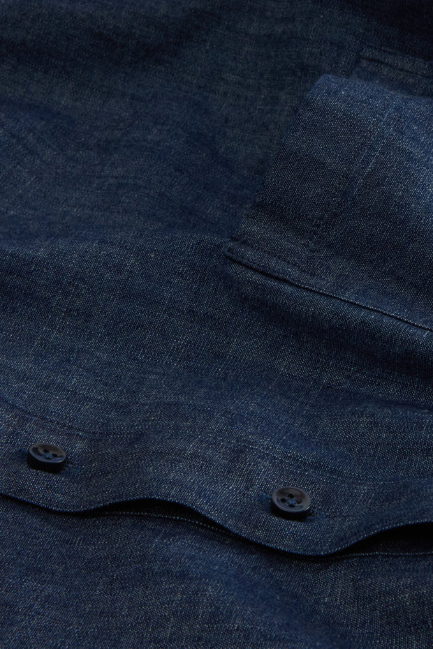 raw denim mao-collar shirt