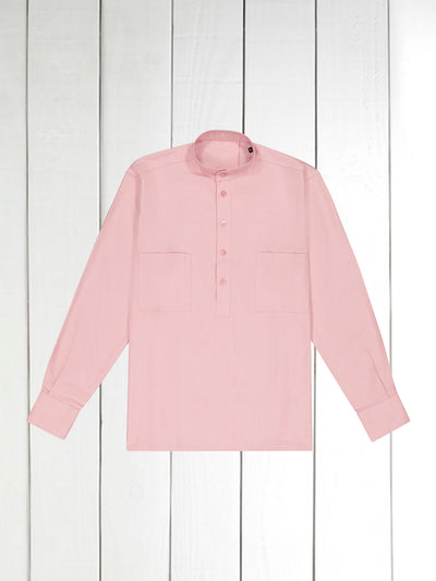 chemise col mao en coton brossé nude
