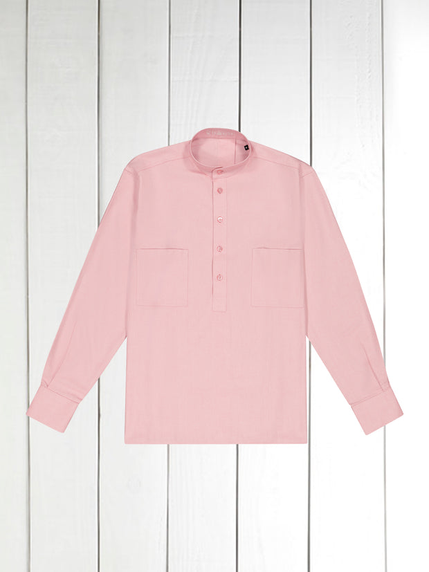 chemise col mao en coton brossé nude