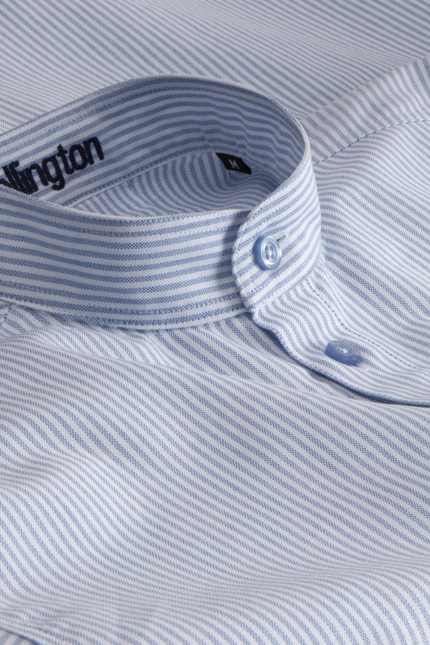 blue striped oxford cotton mao-collar shirt