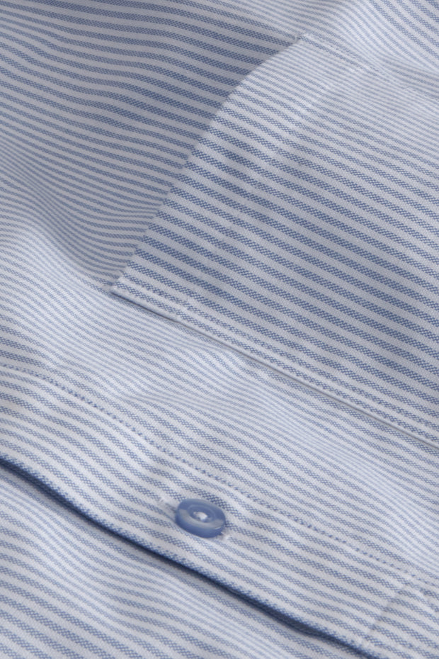 blue striped oxford cotton mao-collar shirt