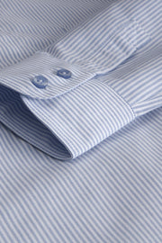 blue striped oxford cotton mao-collar shirt