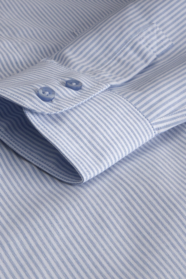 blue striped oxford cotton mao-collar shirt