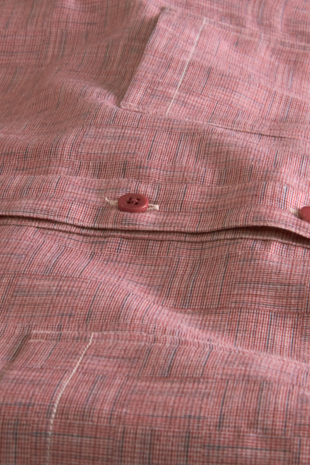 chemise col mao en coton motif damier