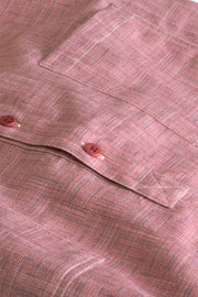 chemise col mao en coton motif damier