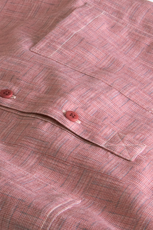 chemise col mao en coton motif damier