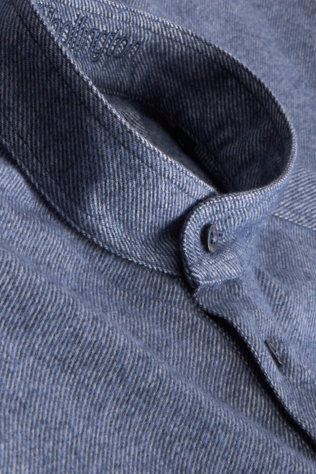 blue marl cotton canvas mao-collar shirt