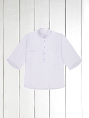 chemise Deauville manches courtes à col mao en coton rayures lavande
