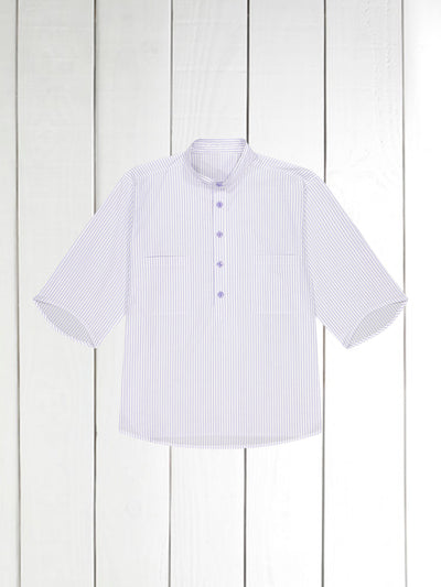 chemise Deauville manches courtes à col mao en coton rayures lavande