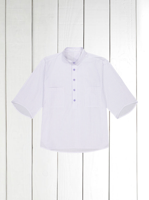 chemise Deauville manches courtes à col mao en coton rayures lavande