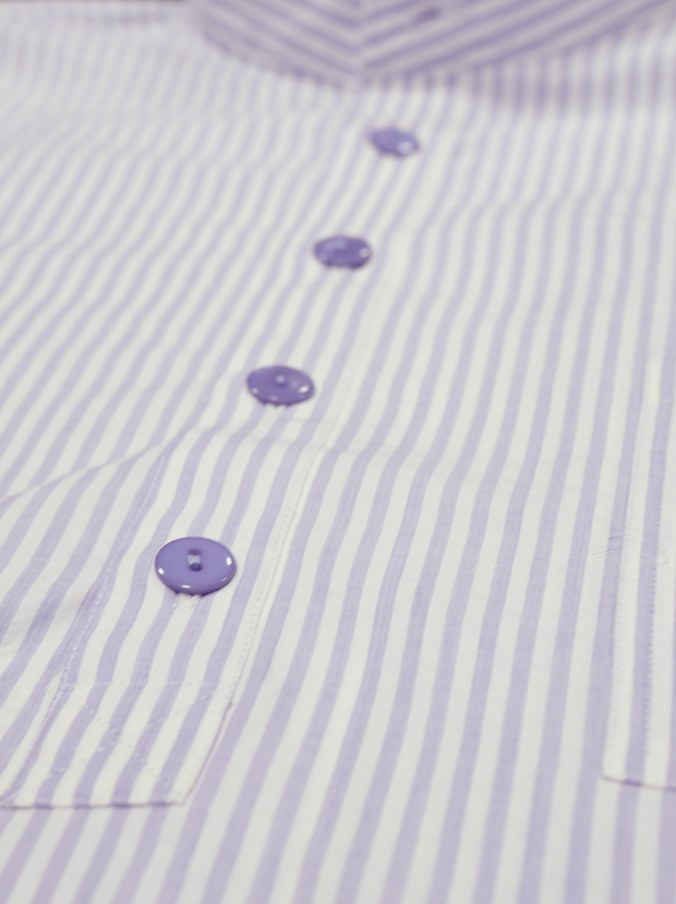 chemise Deauville manches courtes à col mao en coton rayures lavande