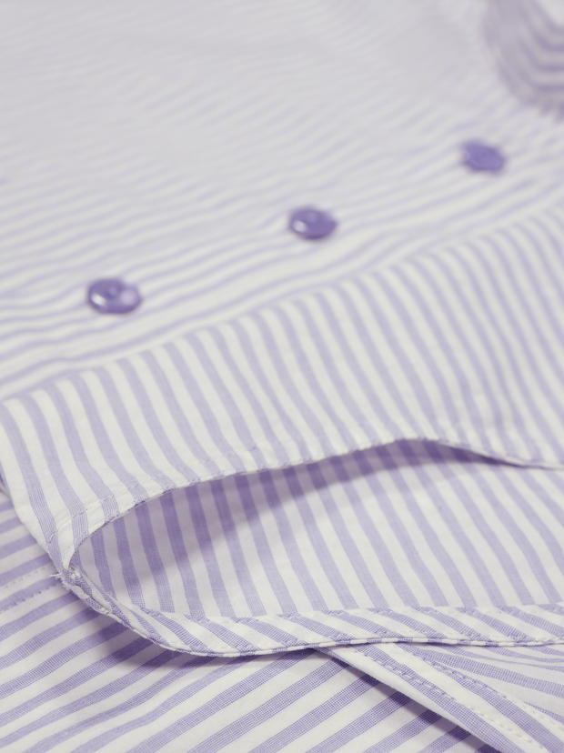 chemise Deauville manches courtes à col mao en coton rayures lavande